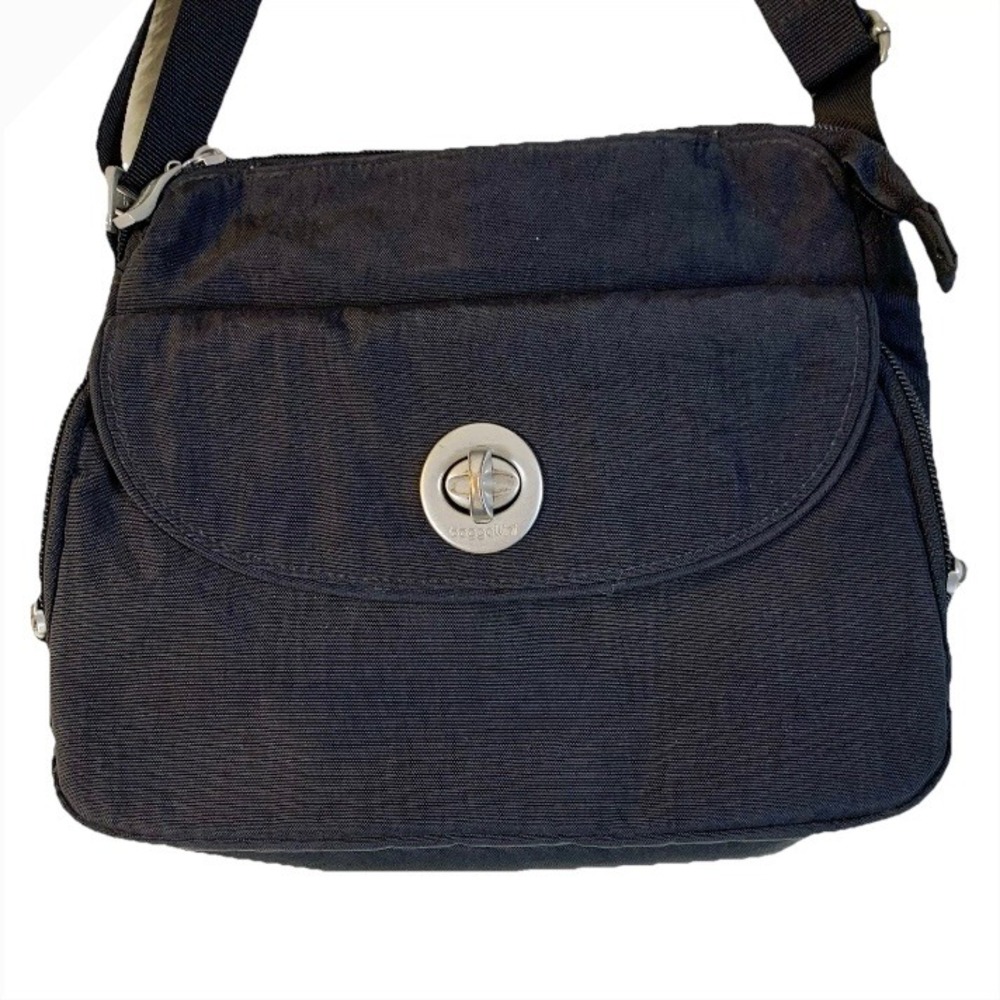Baggallini Cali Black Nylon Crossbody Bag Purse Adjustable Travel Organizer READ